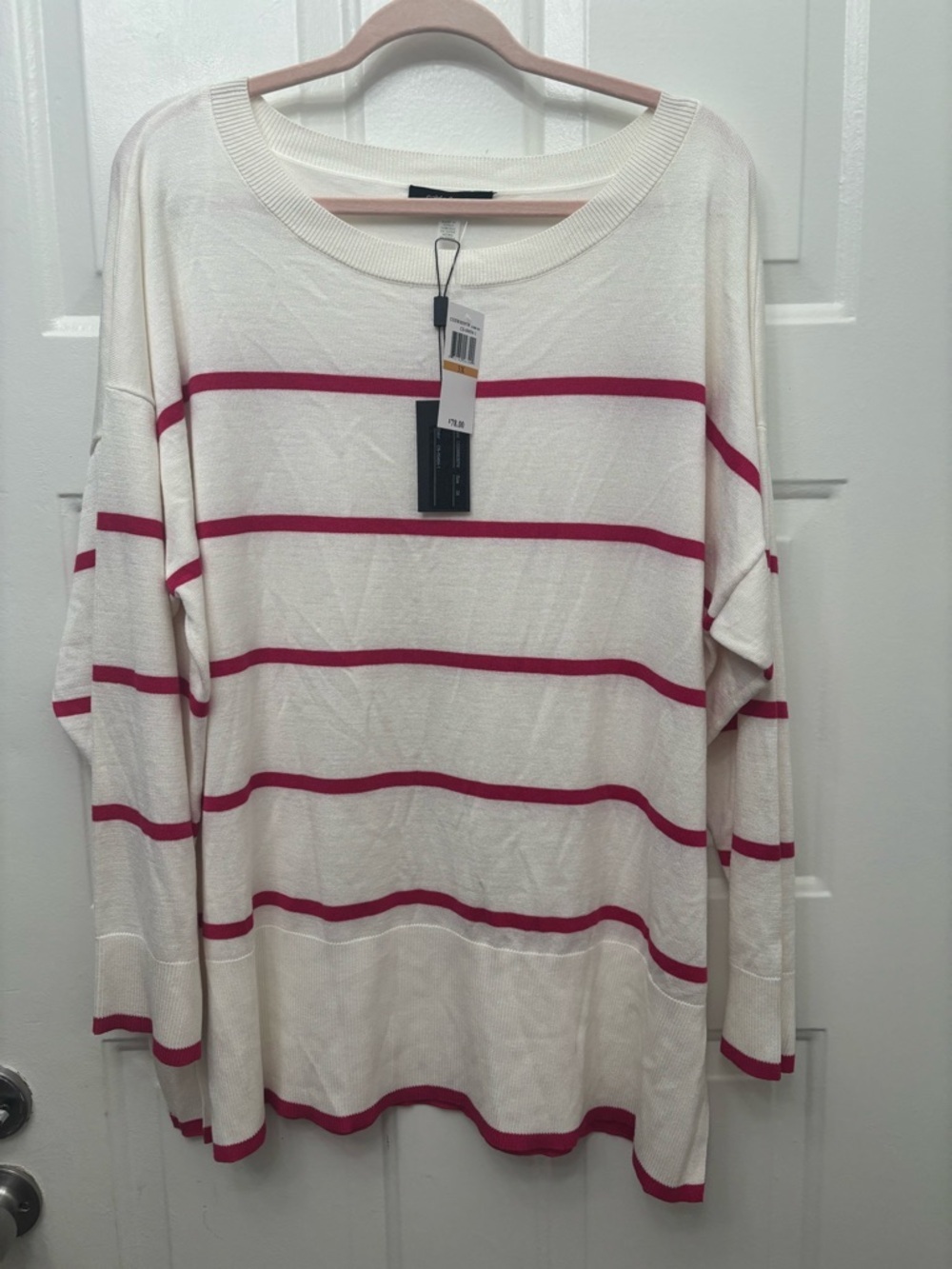 Cable & Gauge Cream Knit Top with Pink Stripes